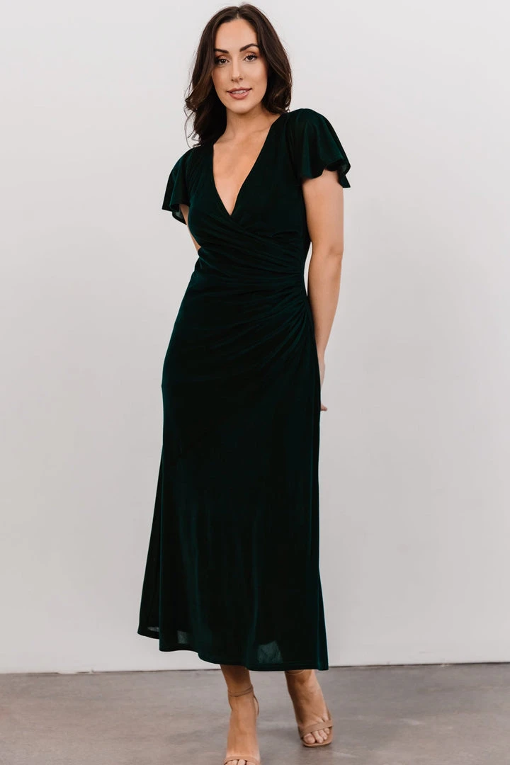 BB Custom Shop All Anne Ruched Velvet Midi Dress | Deep Topaz BB Custom Shop All Anne Ruched Velvet Midi Dress | Deep Topaz