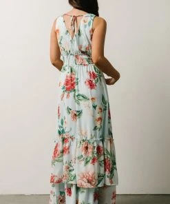 FT Arnna Layered Maxi Dress | Light Blue + Pink Multi Floral