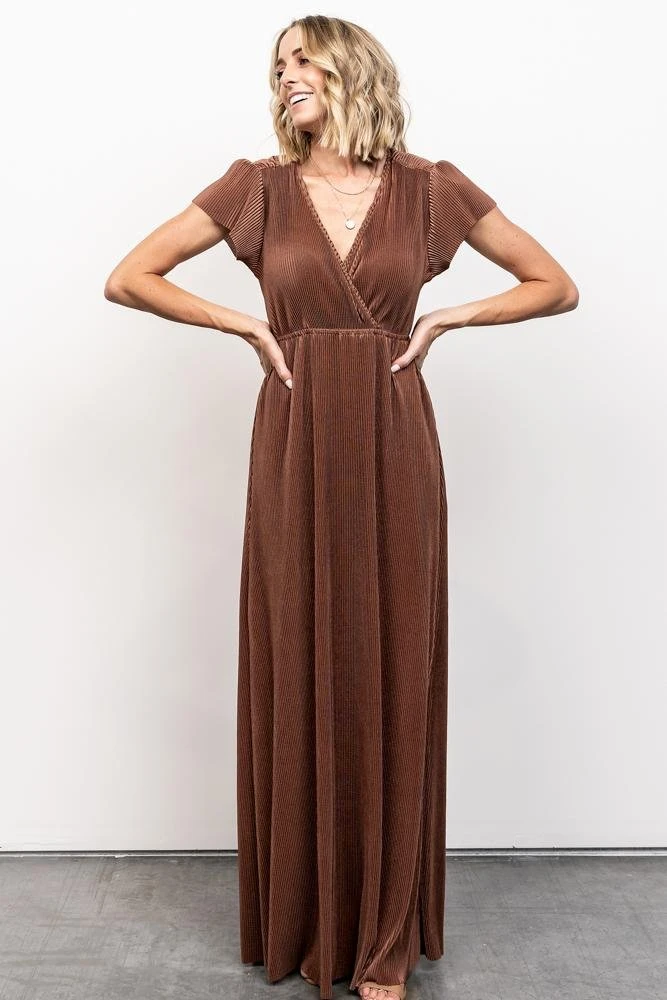 BB Custom Dresses Athena Pleated Maxi Dress | Bronze BB Custom Dresses Athena Pleated Maxi Dress | Bronze