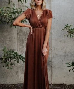 BB Custom Dresses Athena Pleated Maxi Dress | Bronze