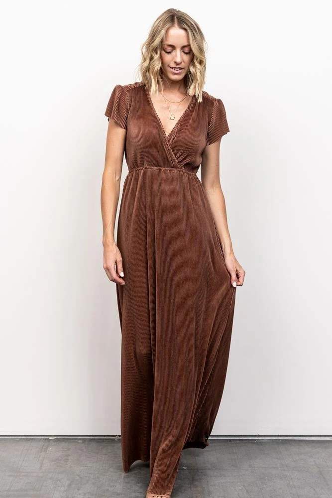 BB Custom Dresses Athena Pleated Maxi Dress | Bronze BB Custom Dresses Athena Pleated Maxi Dress | Bronze