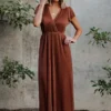 BB Custom Dresses Athena Pleated Maxi Dress | Bronze