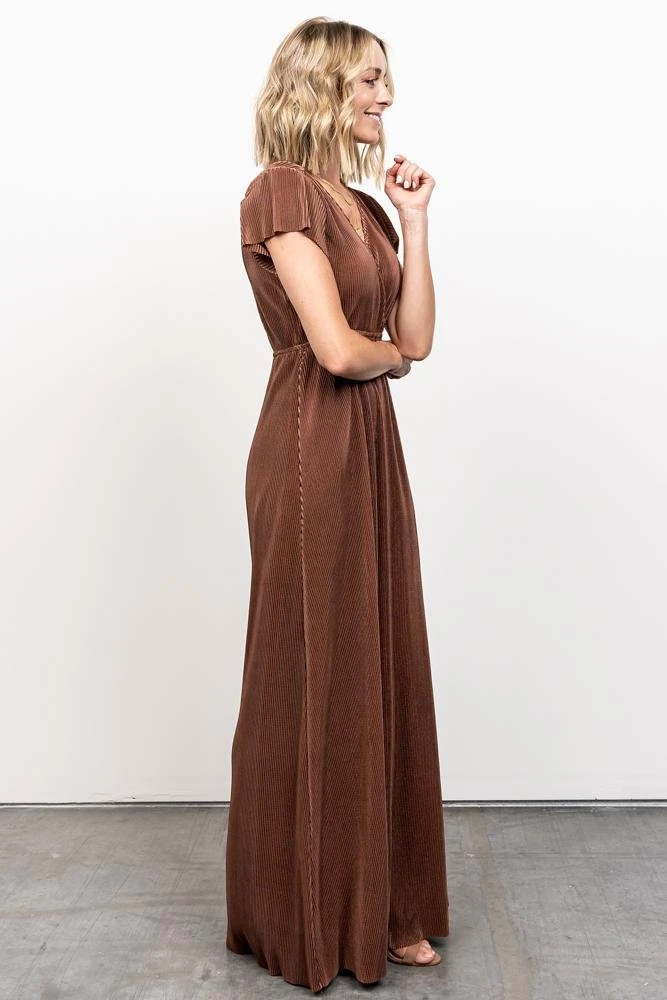 BB Custom Dresses Athena Pleated Maxi Dress | Bronze BB Custom Dresses Athena Pleated Maxi Dress | Bronze