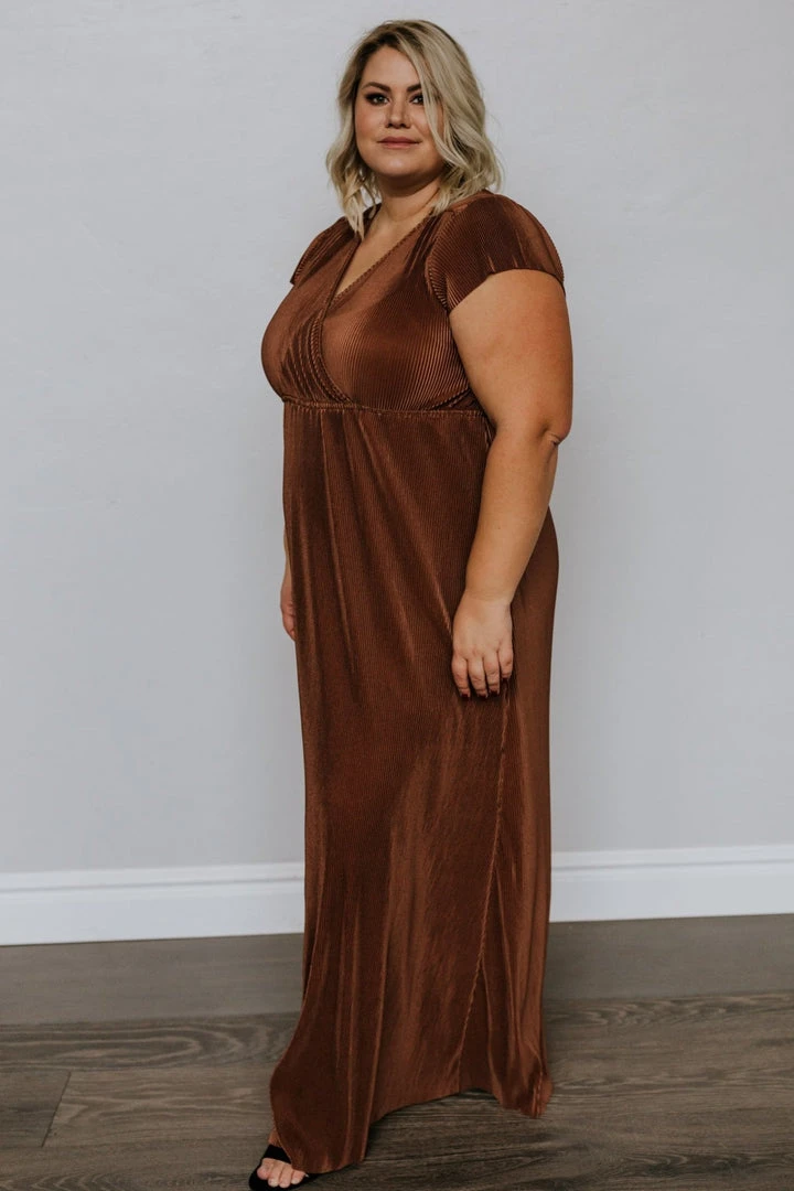 BB Custom Dresses Athena Pleated Maxi Dress | Bronze BB Custom Dresses Athena Pleated Maxi Dress | Bronze
