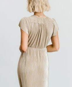 BB Custom Dresses Athena Pleated Maxi Dress | Gold