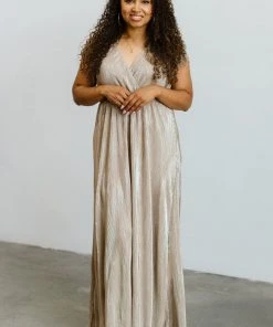 BB Custom Dresses Athena Pleated Maxi Dress | Gold