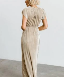 BB Custom Dresses Athena Pleated Maxi Dress | Gold