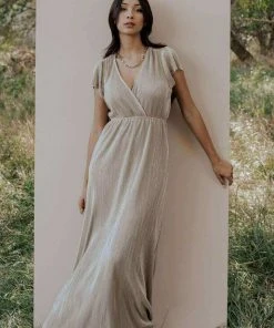 BB Custom Dresses Athena Pleated Maxi Dress | Gold