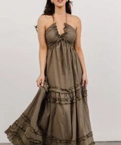 DD Shop All Augusta Halter Neck Maxi Dress | Olive