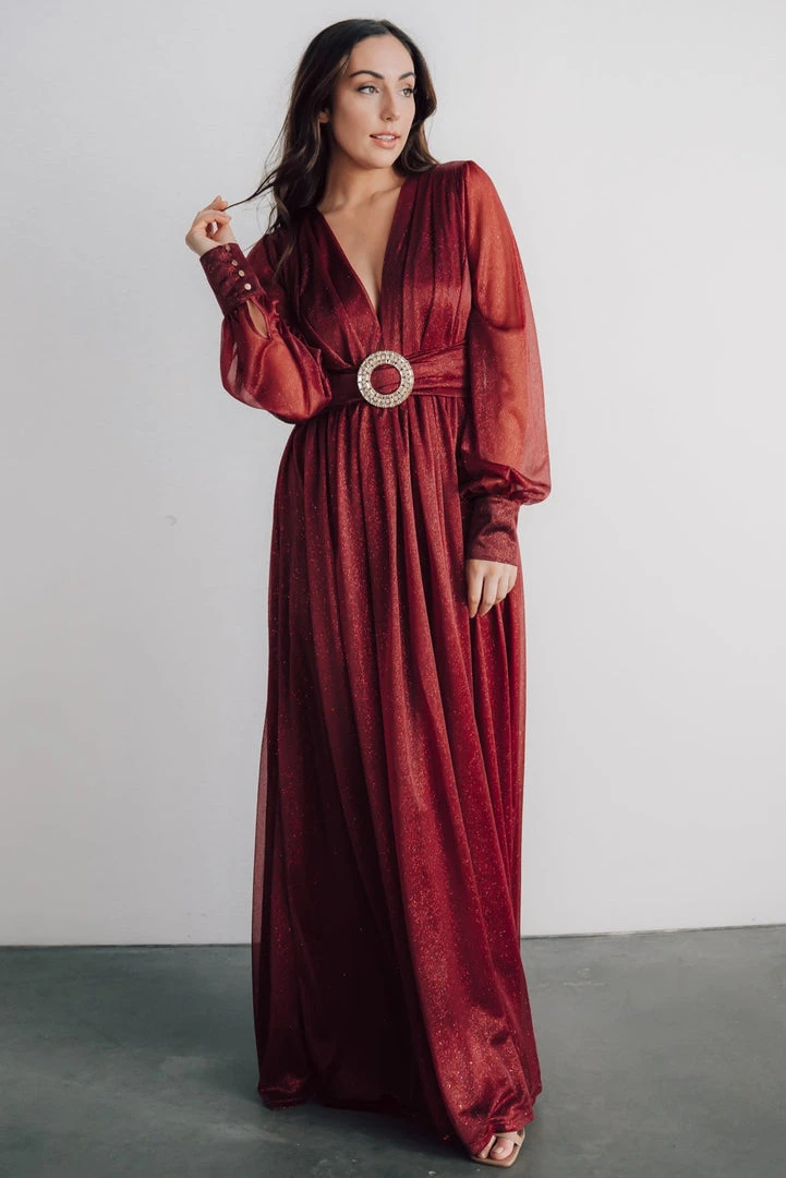 Soi Dresses Azariah Shimmer Maxi Dress | Wine Soi Dresses Azariah Shimmer Maxi Dress | Wine