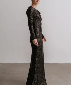 RR Charlize Cowl Neck Sequin Gown | Black
