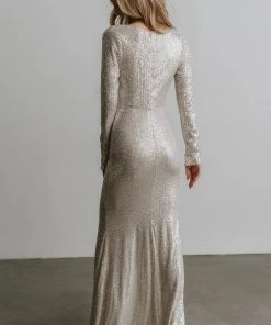 RR Charlize Cowl Neck Sequin Gown | Cream