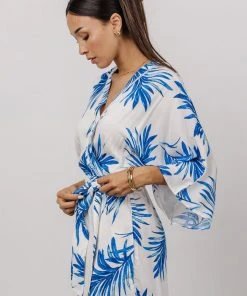FT Banyan Kimono Romper | White + Blue Palm Print Boho