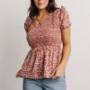 HAY Beatrix Smocked Top | Rust Floral Tops