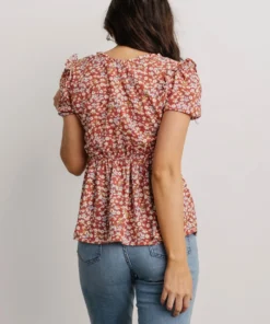 HAY Beatrix Smocked Top | Rust Floral Tops