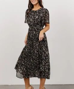 HAY Belfast Pleated Midi Dress | Black Floral Dresses
