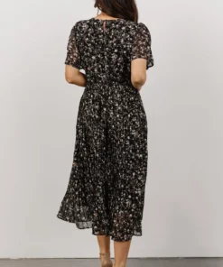 HAY Belfast Pleated Midi Dress | Black Floral Dresses