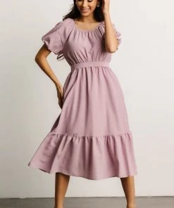 HAY Belinda Puff Sleeve Midi Dress | Lavender Dresses
