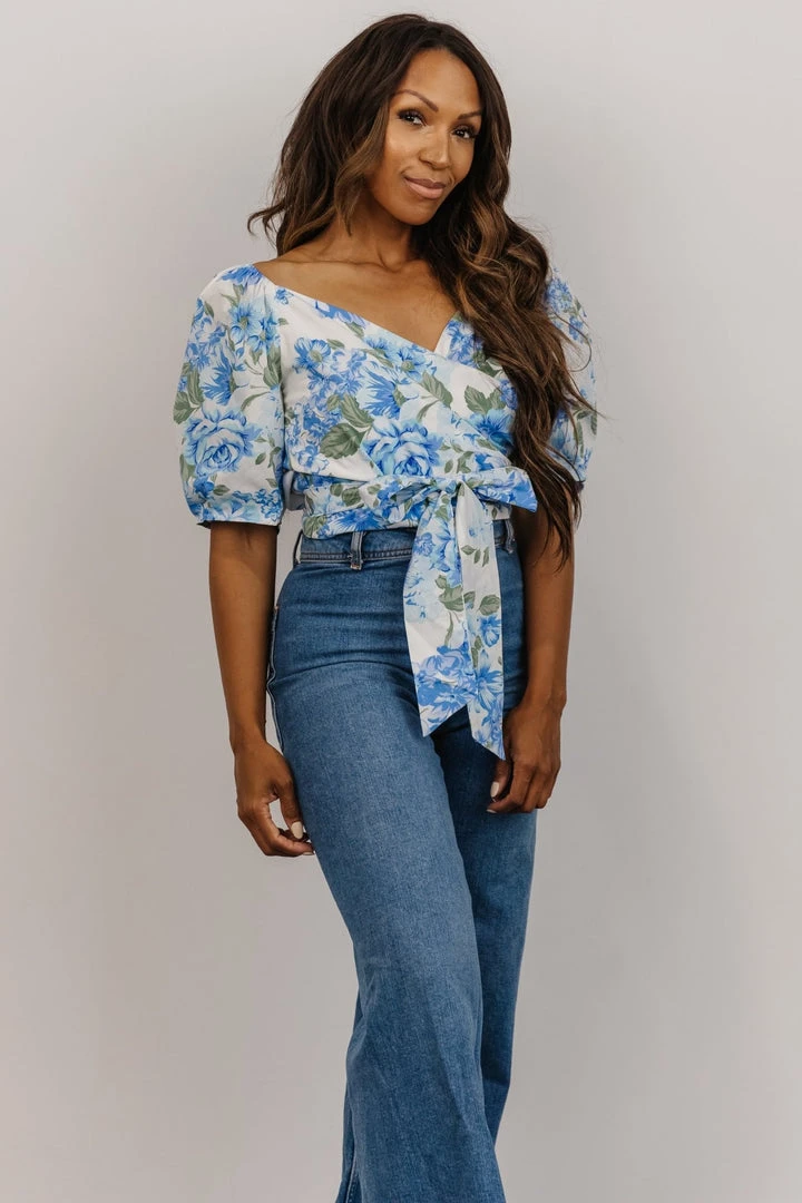 SL Tops Benz Crop Top | White + Blue Floral SL Tops Benz Crop Top | White + Blue Floral