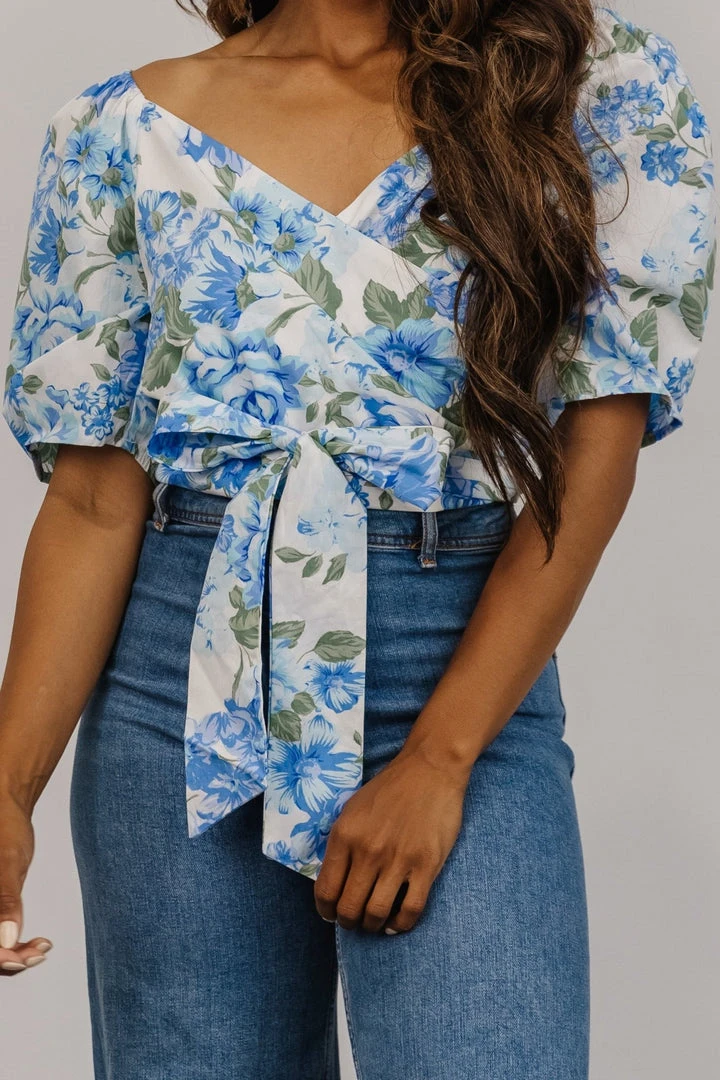 SL Tops Benz Crop Top | White + Blue Floral SL Tops Benz Crop Top | White + Blue Floral