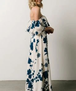 Soi Dresses Berlynn Off Shoulder Maxi Dress | Cream + Navy Floral