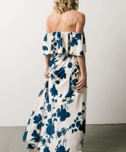 Soi Dresses Berlynn Off Shoulder Maxi Dress | Cream + Navy Floral