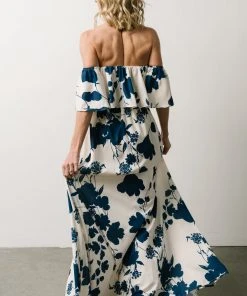Soi Dresses Berlynn Off Shoulder Maxi Dress | Cream + Navy Floral