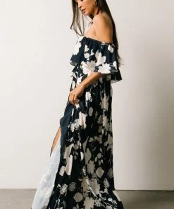 Soi Dresses Berlynn Off Shoulder Maxi Dress | Dark Blue Floral