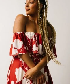 Soi Berlynn Off Shoulder Maxi Dress | Rust + Cream Floral
