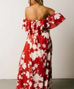 Soi Berlynn Off Shoulder Maxi Dress | Rust + Cream Floral