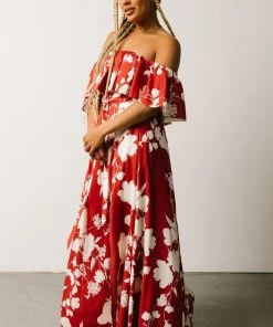 Soi Berlynn Off Shoulder Maxi Dress | Rust + Cream Floral