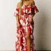 Soi Berlynn Off Shoulder Maxi Dress | Rust + Cream Floral