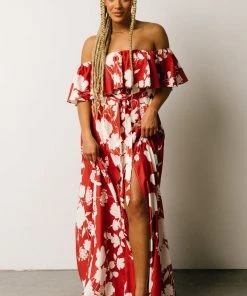 Soi Berlynn Off Shoulder Maxi Dress | Rust + Cream Floral