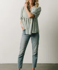 IL Bernadette Embroidery Top | Light Sage Vacation