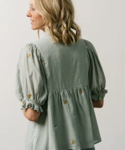 IL Bernadette Embroidery Top | Light Sage Vacation