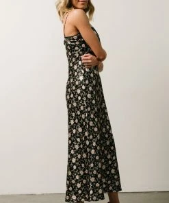 IL Bettie Bias Cut Midi Dress | Black + Cream Multi Floral