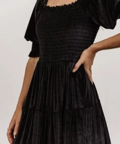 BB Custom Bliss Smocked Velvet Short Dress | Black