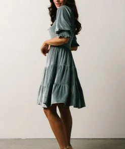 BB Custom Dresses Bliss Smocked Velvet Short Dress | Dusty Blue