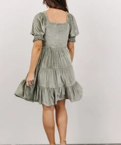 BB Custom Bliss Smocked Velvet Short Dress | Dusty Sage
