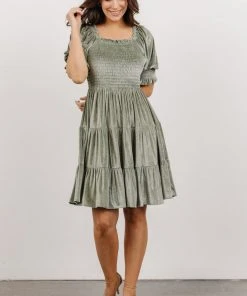 BB Custom Bliss Smocked Velvet Short Dress | Dusty Sage