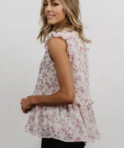 HAY Blossom Ruffle Top | Ivory Multi Floral Vacation