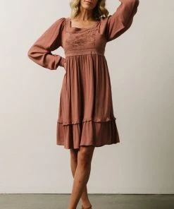 IL Brandie Embroidered Mini Dress | Dark Mauve