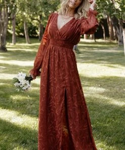 BB Custom Dresses Bridget Textured Maxi Dress | Rust