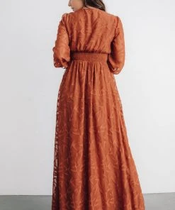 BB Custom Dresses Bridget Textured Maxi Dress | Rust