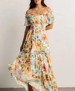 FT Britney Tiered Maxi Dress | Ivory Multi Floral