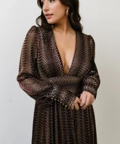 Soi Dresses Bronson Shimmer Gown | Mulberry + Gold