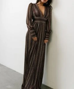 Soi Dresses Bronson Shimmer Gown | Mulberry + Gold