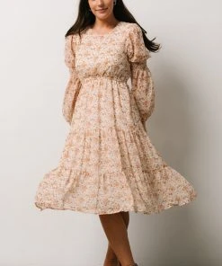 HAY Brooklyn Tiered Midi Dress | Taupe Floral