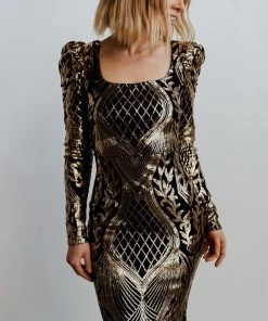 RR Budapest Sequin Gown | Black + Gold