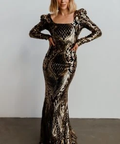 RR Budapest Sequin Gown | Black + Gold